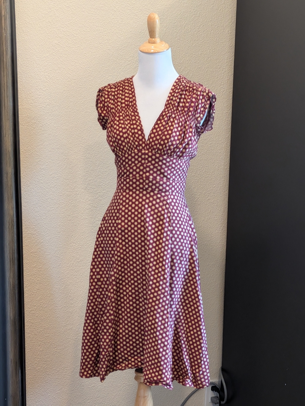 Trashy Diva Candice Gwinn Burgundy Polka Dot Fit Flare Dress Size 2